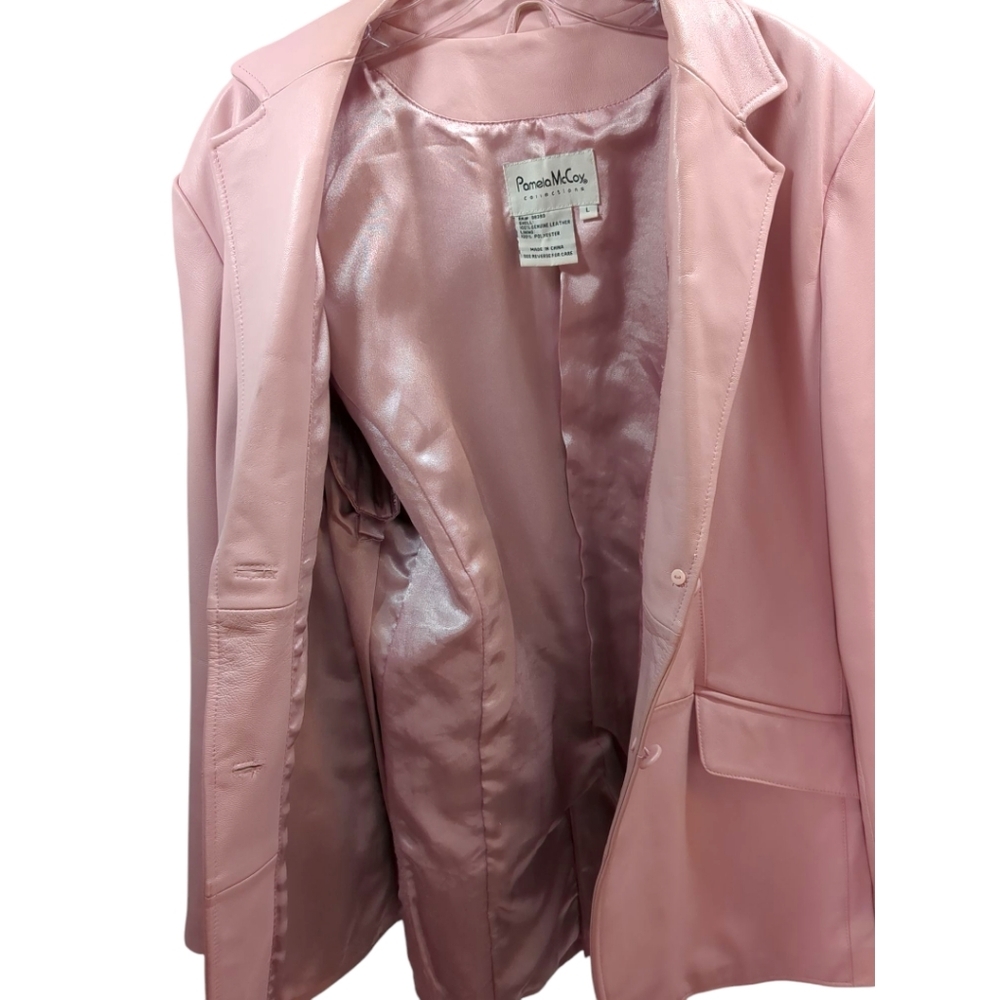 Pamela McCoy Blush Baby Pink Leather Blazer Jacket SZ Large Lk New! - Picture 5 of 7